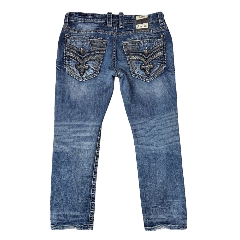 Rock Revival Men's Dark Slim Straight Fleur De Lis de Jeans 36X27 - Picture 5 of 15